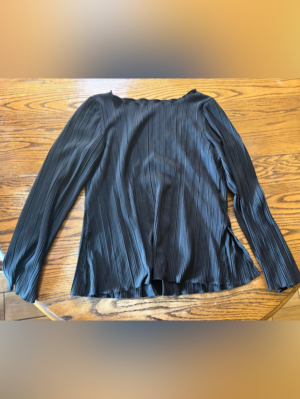 Women’s Black Pleated Long-Sleeve Top